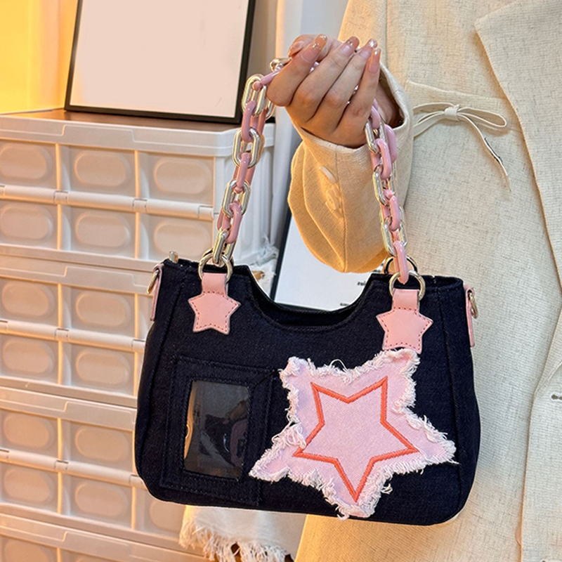Luxury Bags Korea - Borsa a Tracolla in Denim Stile
